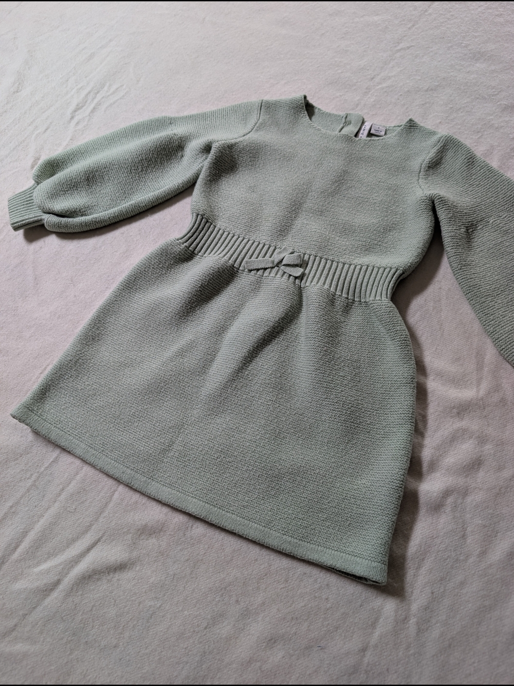 Janie and Jack Mint Green Knit Sweater Dress with Bow And Balloon Sleeve 3T